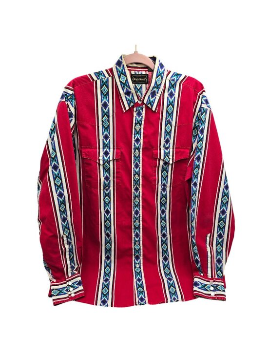 High Noon Other - VTG High Noon Western Pearl Snap Shirt Large Tall Blue Navajo Print Southwestern
